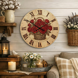 Relógio Grande Red Roses Basket Wall Clock