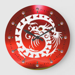 RELÓGIO GRANDE RED WHITE SNAKE DRAGON WITH PINK GEMSTONES