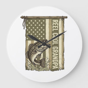 Relógio Grande Reel Avô Legal Camisa de Pesca de Bass Vintage Des