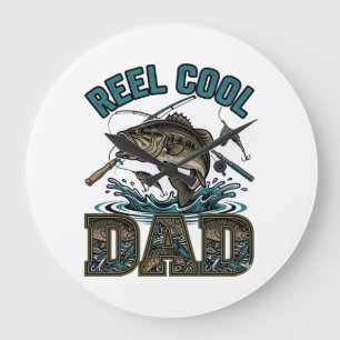 Relógio Grande Reel Cool Dad Pesca de Robalo Design Vetorial Vint