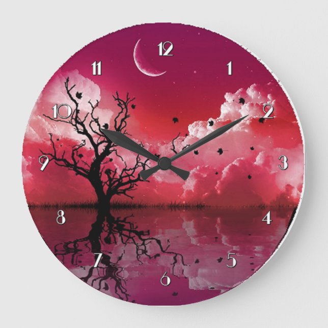 Relógio Grande Reflexões do Céu Vermelho Noturno Clock Cena (Frente)