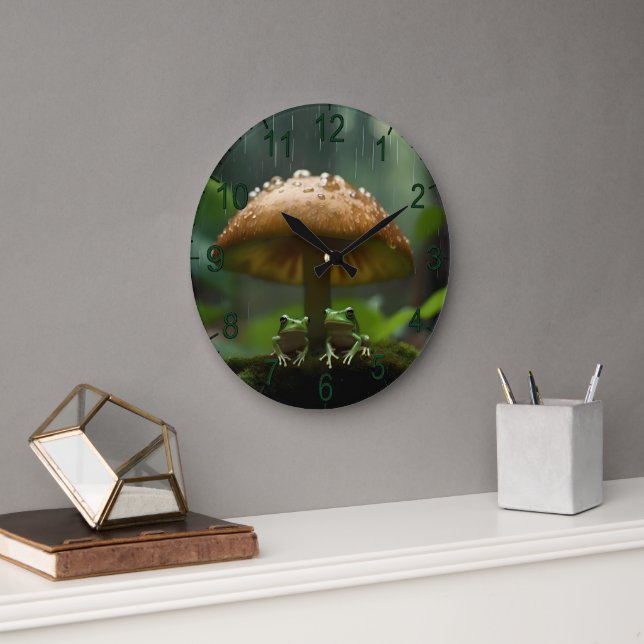 Relógio Grande Refúgio Rainy Day: Sapos Se Abriram Sob Cogumelo (Escritório)
