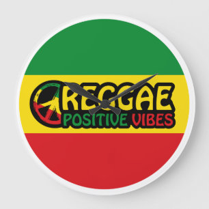 Relógio Grande Reggae Music com vibrações positivas e bandeira de