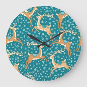 Relógio Grande Reindeer De Natal: Padrão Vintage Invisível.