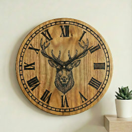 Relógio Grande Reindeer Wall Clock - Wooden Style Design