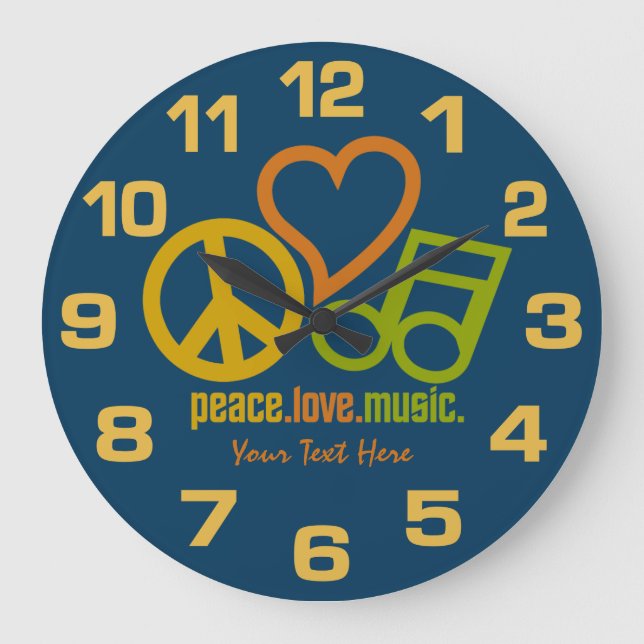 Relógio Grande Relógios personalizados de Música Peace Love (Frente)