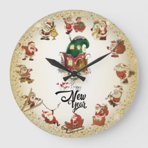 Relógio Grande Reloj de Comparado com o Papá Noel y Felaño nuevo