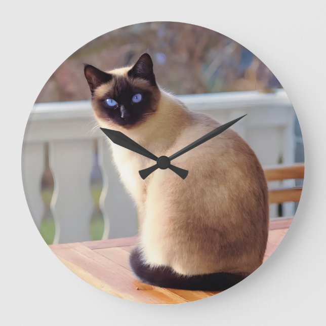 Relógio Grande Reloj de gato siamés (Frente)