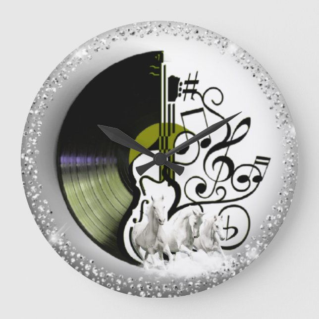 Relógio Grande Reloj de pared con CD Y caballos (Frente)