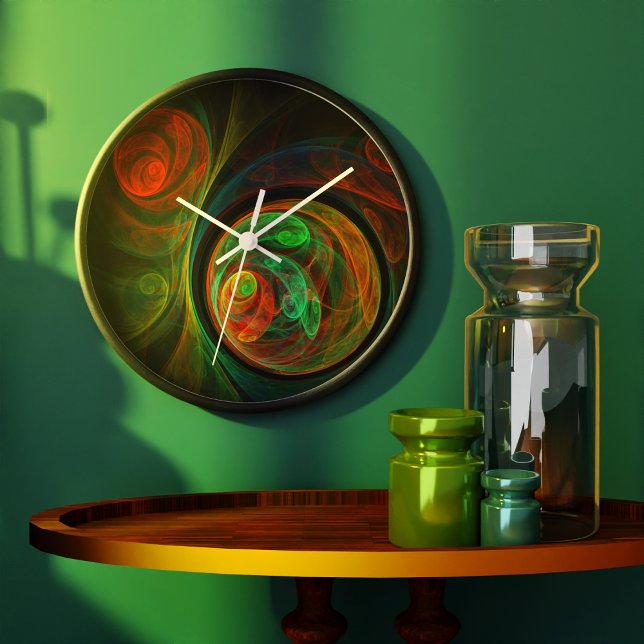 Relógio Grande Renovar Abstrato de Arte Verde (Rebirth Green Abstract Art Round Wall Clock)