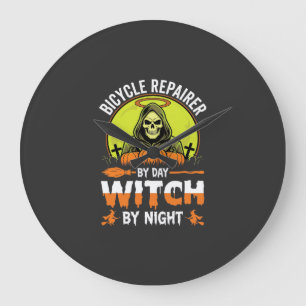 Relógio Grande Reparador de Bicicletas de Halloween de Dia Bruxa 