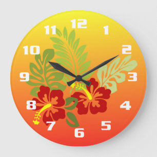 Relógio Grande Retirada tropical inspirada em Design Hibiscus e S