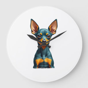 Relógio Grande Retrato Colorido de Pinscher Miniatura Vintage Gra
