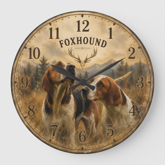 Relógio Grande Retrato de Foxhound – Nobre Cão de Caça (Frente)