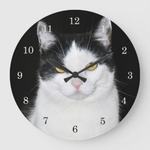 Relógio Grande Retrato preto e branco do gato