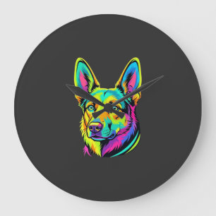 Relógio Grande Retrato Vetorial Colorido de Cachorro Neon