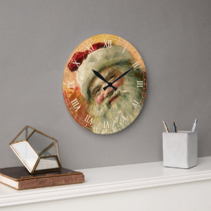 Relógio Grande Retrato Vitoriano de Papai Noel, Natal Antigo