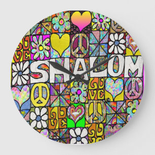 Relógio Grande Retro 60s Psychedelic Shalom LOVE Clock