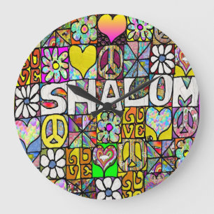 Relógio Grande Retro anos 60 Psicodélico Shalom AMOR