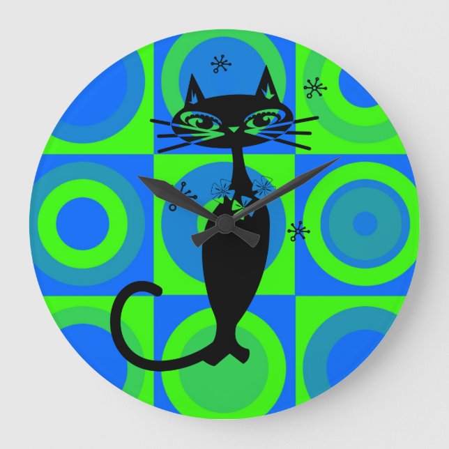 RELÓGIO GRANDE RETRO ATOMIC BLACK CAT CLOCK (Frente)