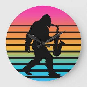 Relógio Grande Retro Bigfoot Saxofone Pôr do Sol