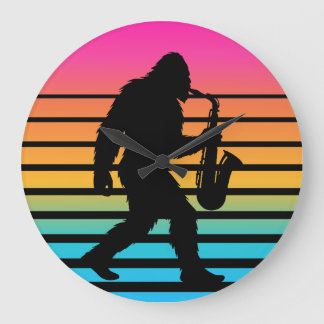 Relógio Grande Retro Bigfoot Saxofone Pôr do Sol