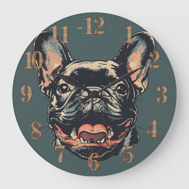 Relógio Grande Retro French Bulldog Clock (Frente)