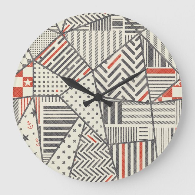 Relógio Grande Retro Patch: Abstrato Geométrico Design (Frente)