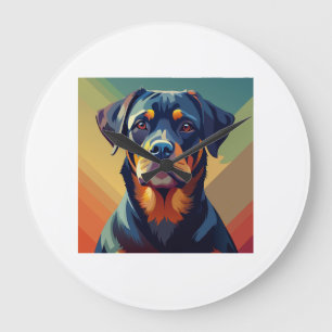 Relógio Grande Retro Pop Art Rottweiler - Retrato Colorido de Cac