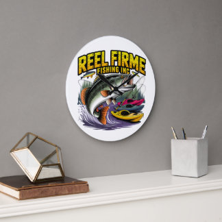 Relógio Grande Retro "Reel Firme Fishing Inc" Bass & Kayak Wall C