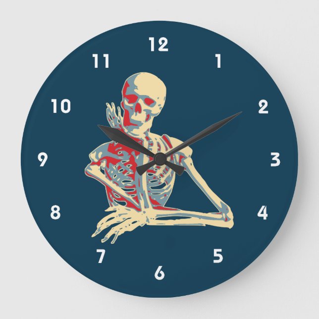 Relógio Grande Retro Skeleton Descansando seu queixo na mão (Frente)