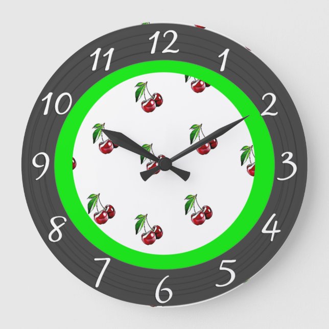 Relógio Grande Retro Style Cherries Kitchen Clock (Frente)