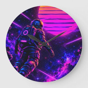 Relógio Grande Retro Synthwave Astronauta Ciberpunk Espaço Acríli