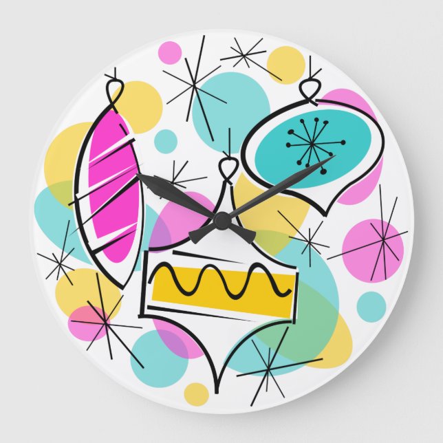 Relógio Grande Retro Tree Baubles (Frente)