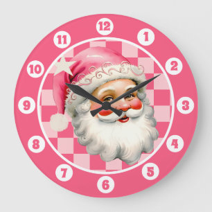 Relógio Grande Retron Rosa Papai Noel Rosa Tartan Xadrez Rosa Nat