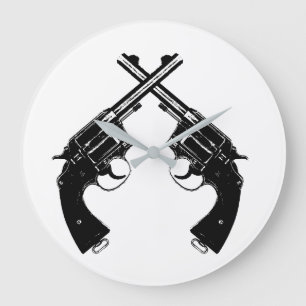 Relógio Grande Revólveres Antigos Cruzados // Armas de Vintagem a