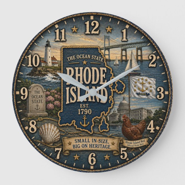 Relógio Grande Rhode Island Ocean State Coastal Nautical  (Frente)
