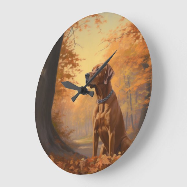 Relógio Grande Rhodesian Ridgeback  no Outono Folhas Caem Inspira (Ângulo)