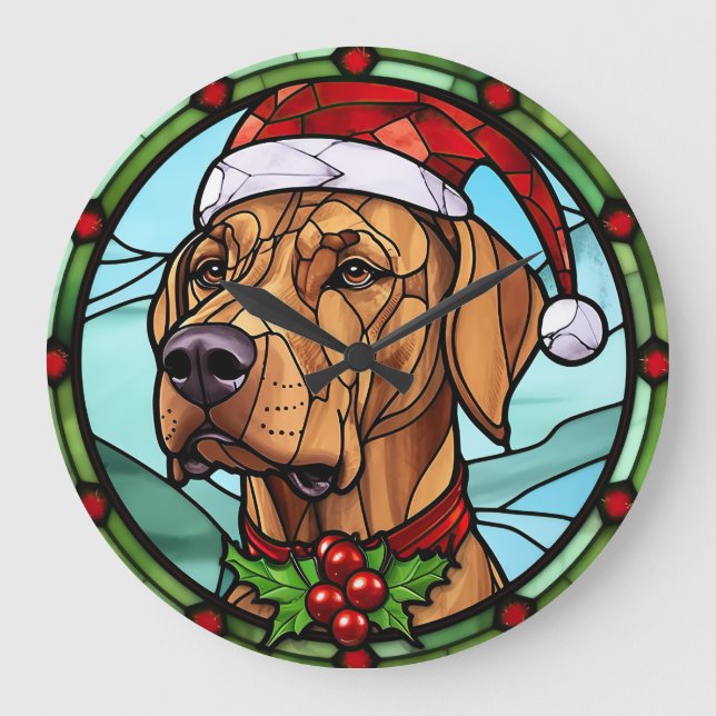 Relógio Grande Rhodesian Ridgeback Vidro Colorido Natal (Frente)