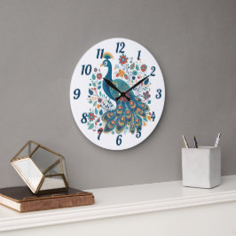 Relógio Grande Rico Boho Peacock Scandinavian Folart