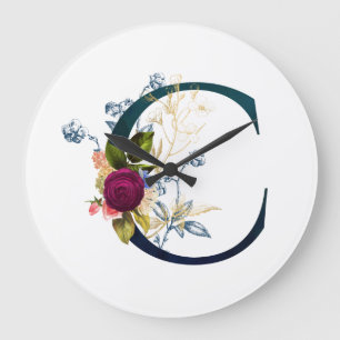 Relógio Grande Rico Floral - Letra 'C'