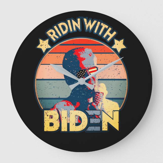 Relógio Grande Ridin' Com Biden Comendo Sorvete Retro Sunset (Frente)