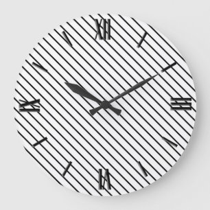 Relógio Grande Riscas diagonais - branco e preto
