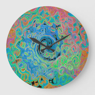 Relógio Grande Rolha de Abstrato com rolha azul de aquarela com r