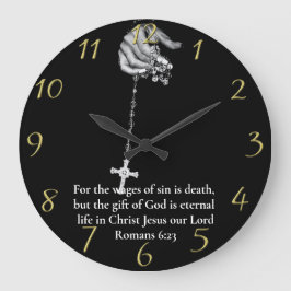 Relógio Grande Romanos 6:23 com mãos em ouro cruzado