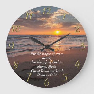 Relógio Grande Romanos 6:23 Oceano Faith Cristão com pôr do sol