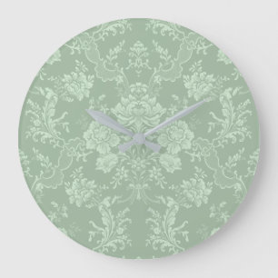 Relógio Grande Romântica Chic Floral Damask-Sage Verde