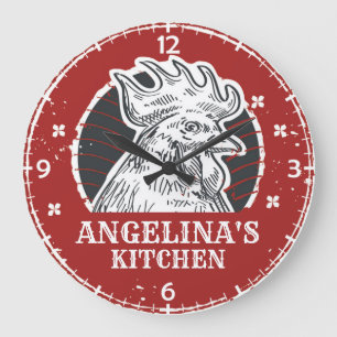 Relógio Grande Rooster Personalizado da Cozinha do Chicken NAME