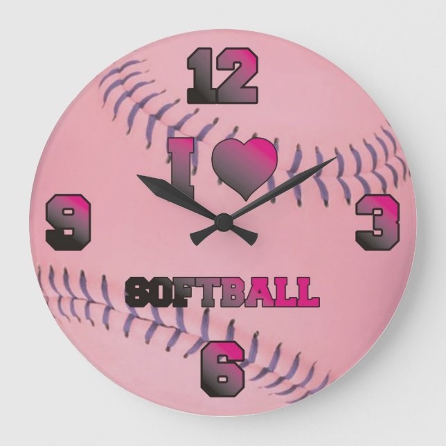 Relógio Grande Rosa, adoro softball (Frente)