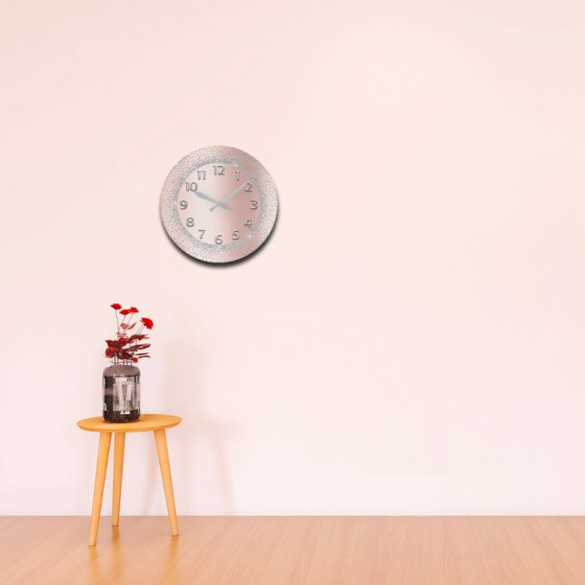 Relógio Grande Rosa Cinza com com com brilho Números Dourados Esc (Glitter Grey Rose Gold Numbers Blush Beauty Lux Large Clock)